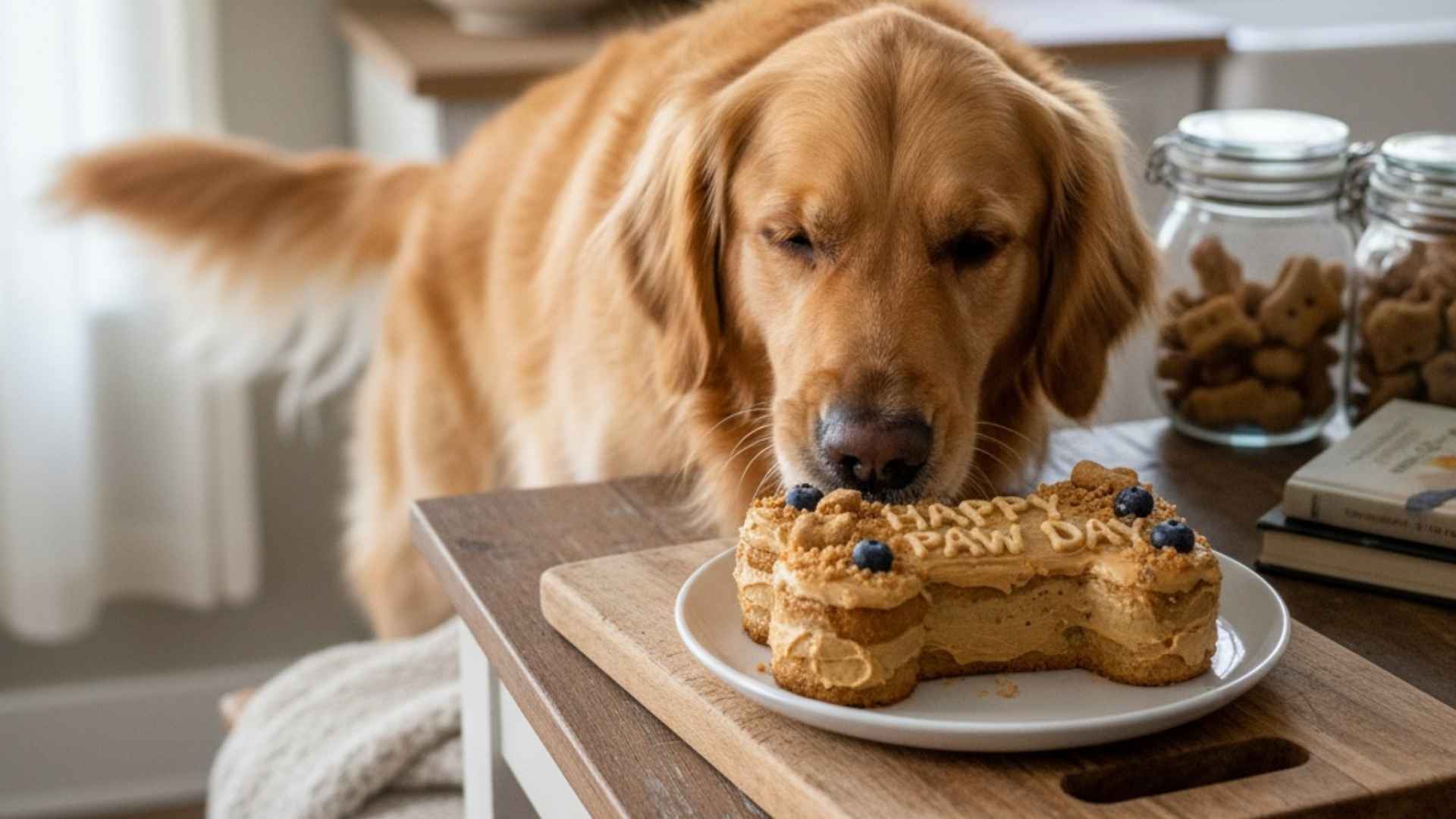 perro olisqueando tarta